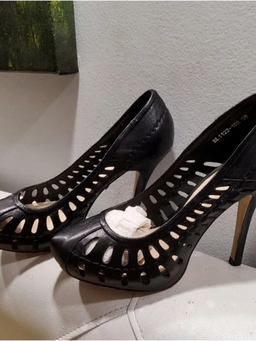 Women's Black Cutout Leather High Heel Pumps